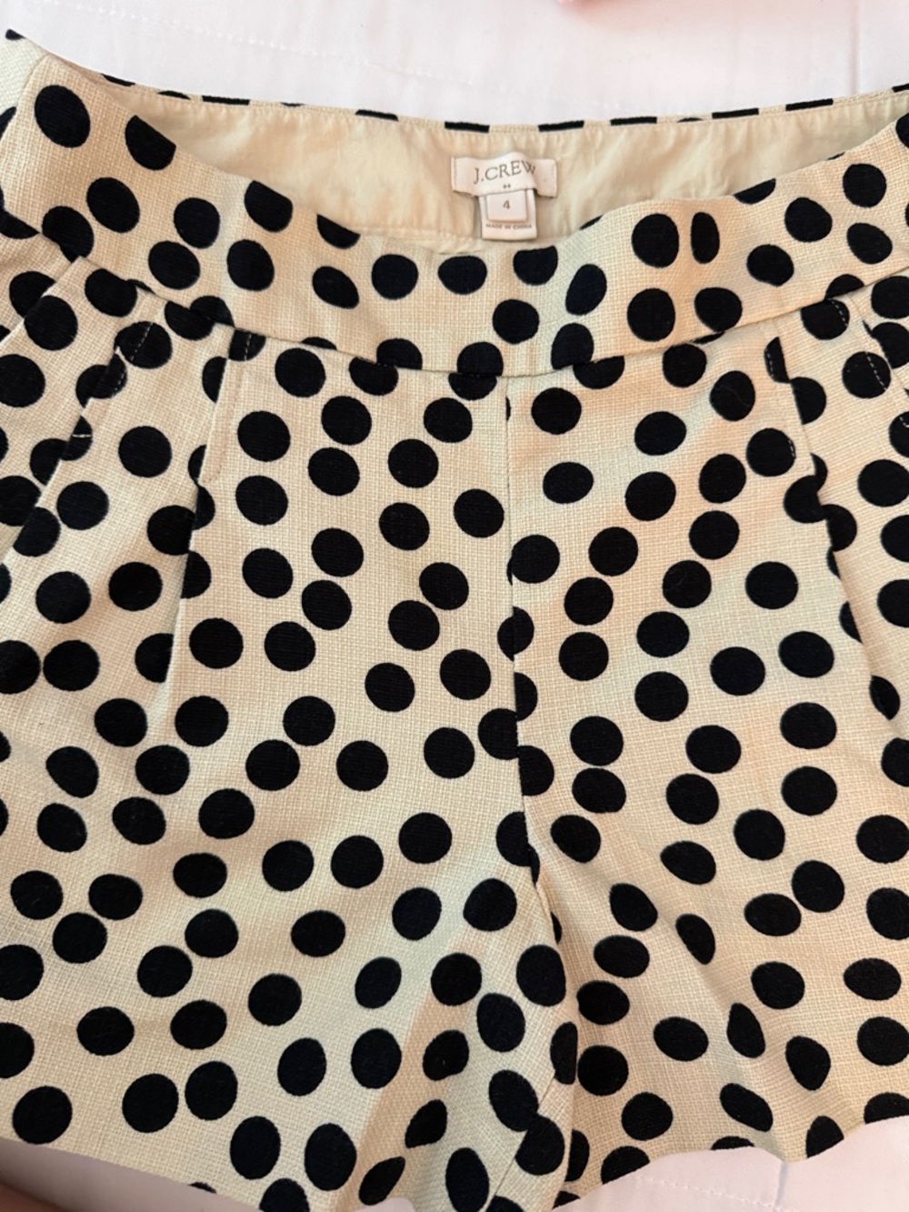 Like New-Mint Condition-J. Crew Cream and Black Polka Dot High-Waist Shorts